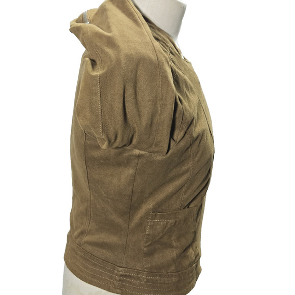 Vero Moda Jacket Suede Biker Size Small Womens Brown Full‎ Zip Cropped Lined - Picture 8 of 12